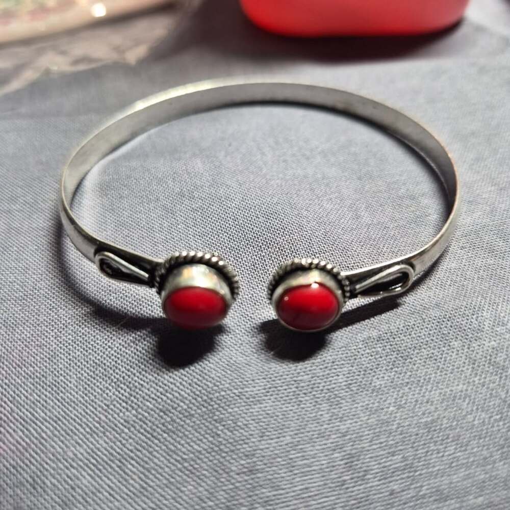 Handmade Sterling over jewelers metal Coral Cuff Bracelet